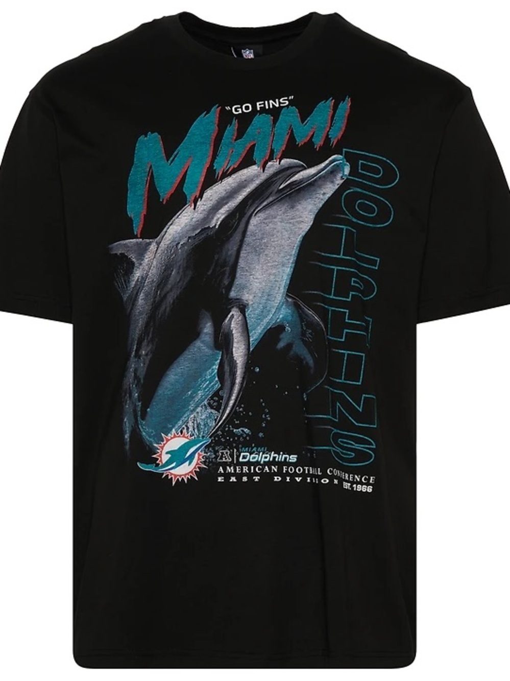 NFL Miami Dolphins Black Graphic Swim Tee with Teal Accents